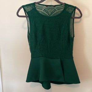 Zara Woman XS Green Sexy Petulum Top Blouse